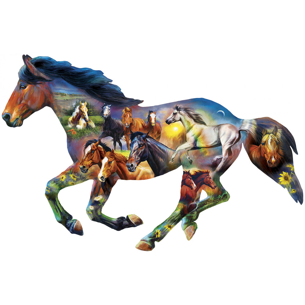 1000pc Masterpieces Puzzle Contours Shaped Wild Horse Shape 64x97cm