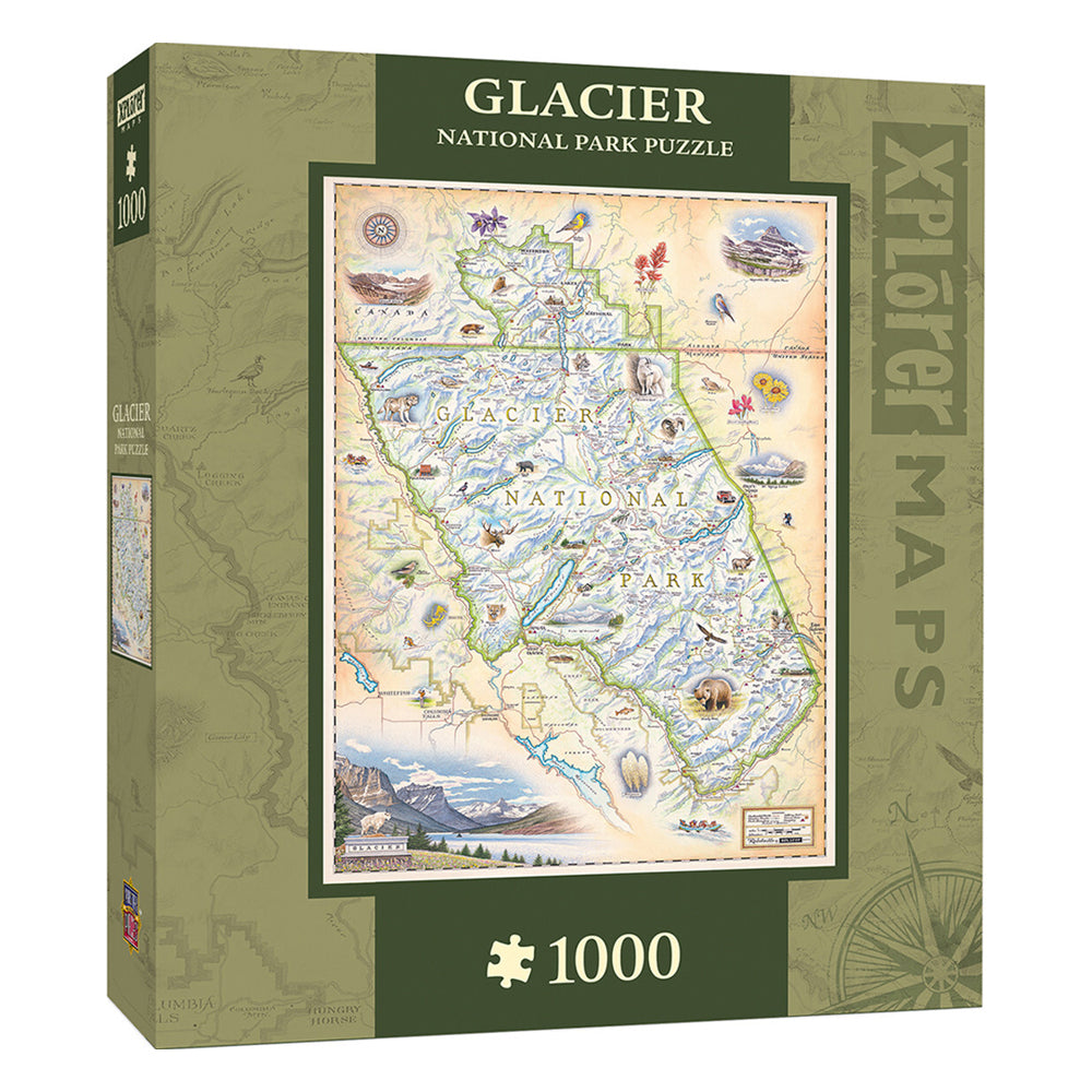 2x 1000PC Masterpieces Xplorer Maps Glacier National Park Map Puzzle 49x68cm