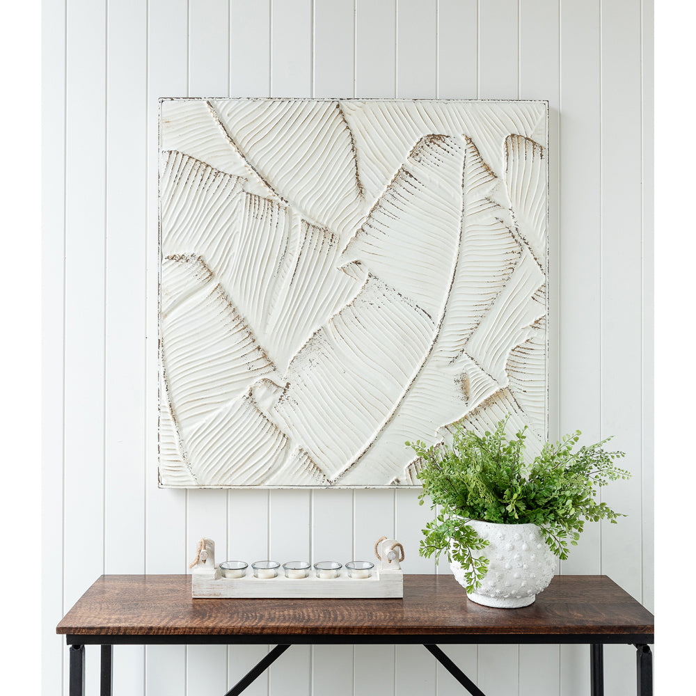Darlin Multi Leaf Metal Hanging Wall Art Square Home Decor 93x93cm