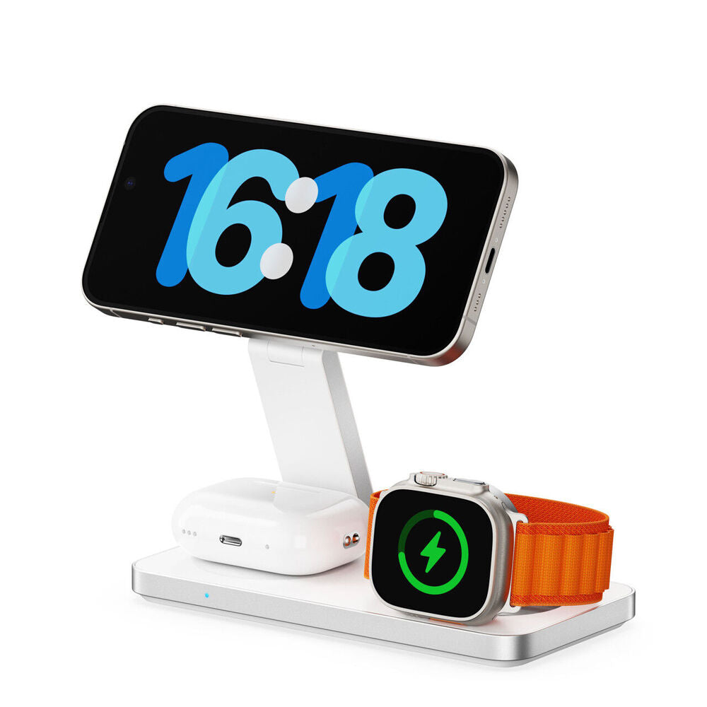 ChargeCore Laser 3-in-1 15W Wireless MagSafe Fast Charging Stand White