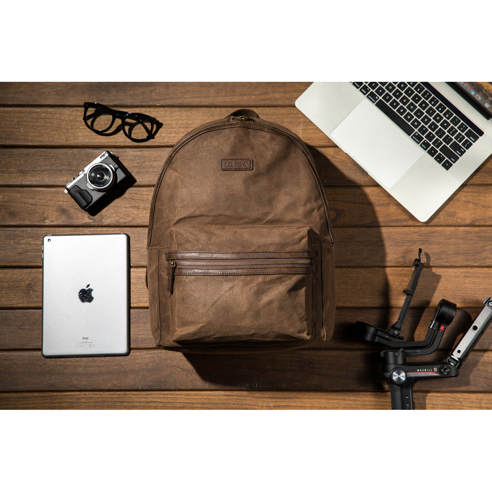 Tosca Waxed Canvas Padded Shoulder Zipped Backpack 36cm