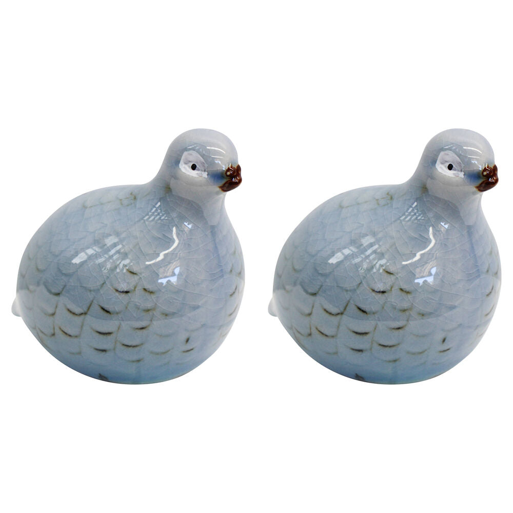 2PK LVD Guinea Quail Petite Porcelain Figurine Decor 12cm - Soft Blue