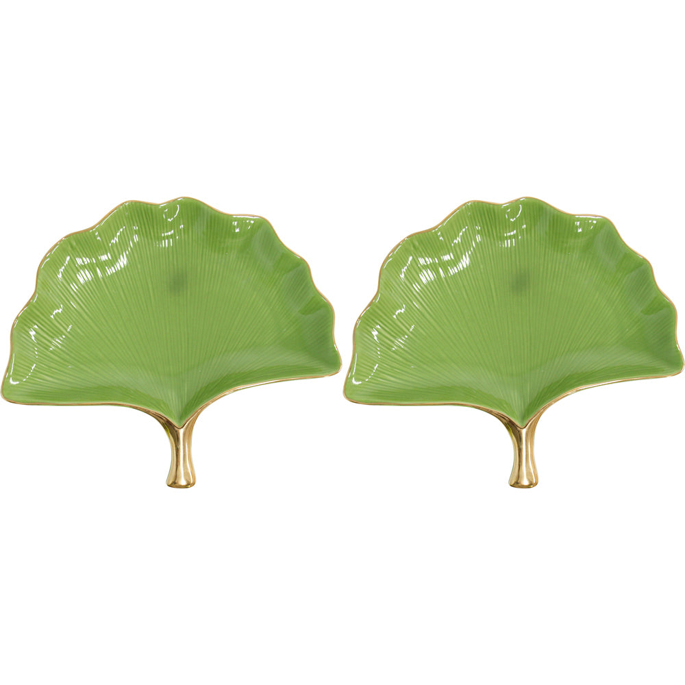 2PK LVD Gingko Plate Greengold Large Decorative Display Home Kitchen Decor