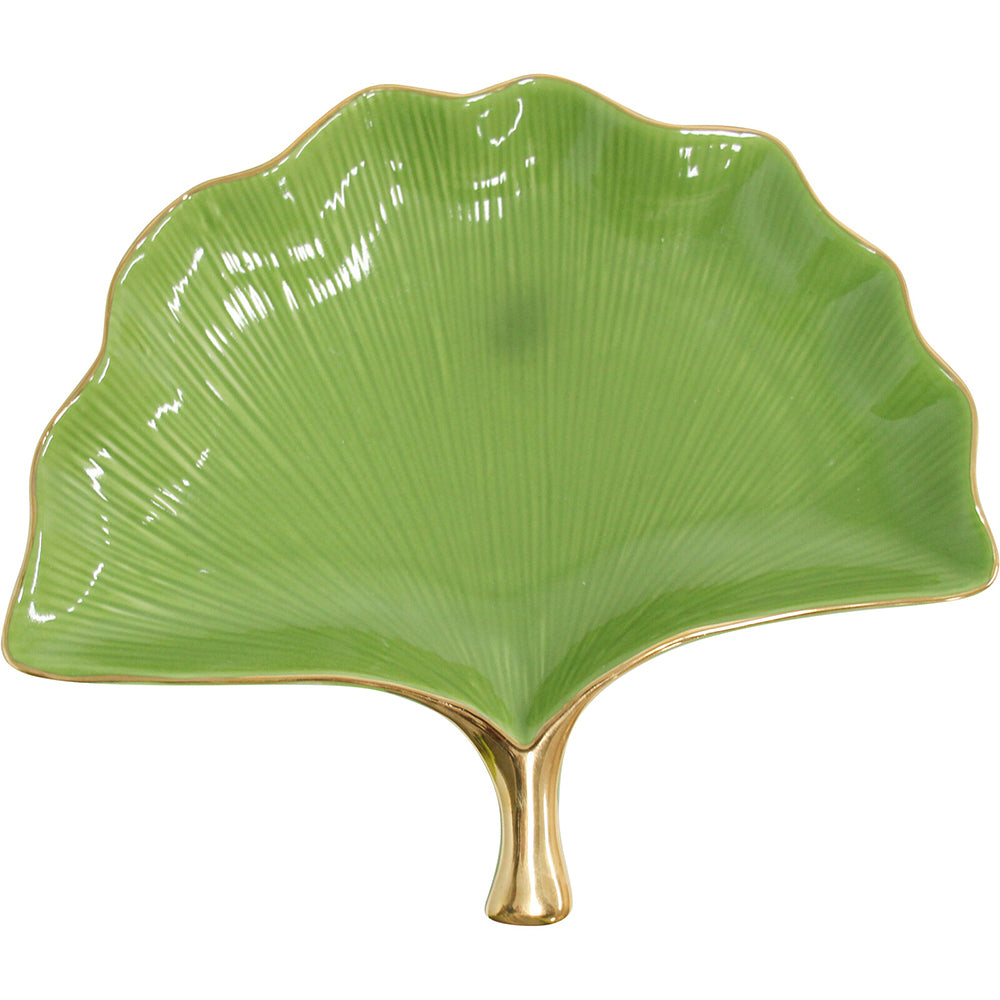 2PK LVD Gingko Plate Greengold Large Decorative Display Home Kitchen Decor