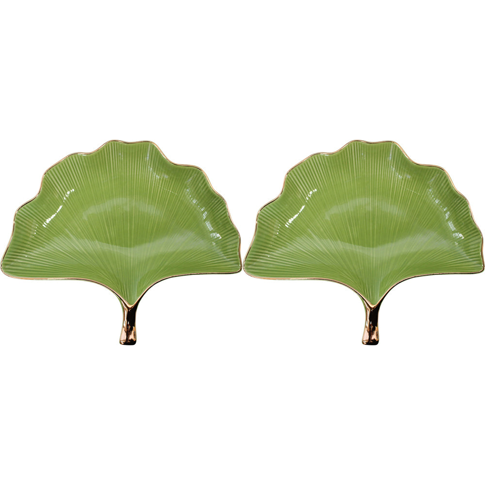 2PK LVD Gingko Plate Greengold Medium Decorative Display Home Kitchen Decor