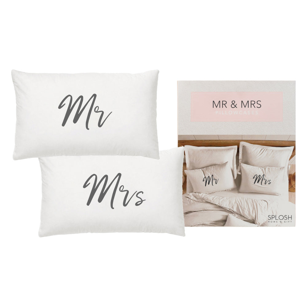 2PK Splosh Wedding Mr & Mrs Cotton Pillowcase Set 74x48cm - White