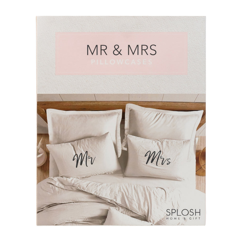 2PK Splosh Wedding Mr & Mrs Cotton Pillowcase Set 74x48cm - White