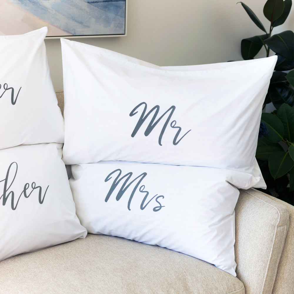 2PK Splosh Wedding Mr & Mrs Cotton Pillowcase Set 74x48cm - White