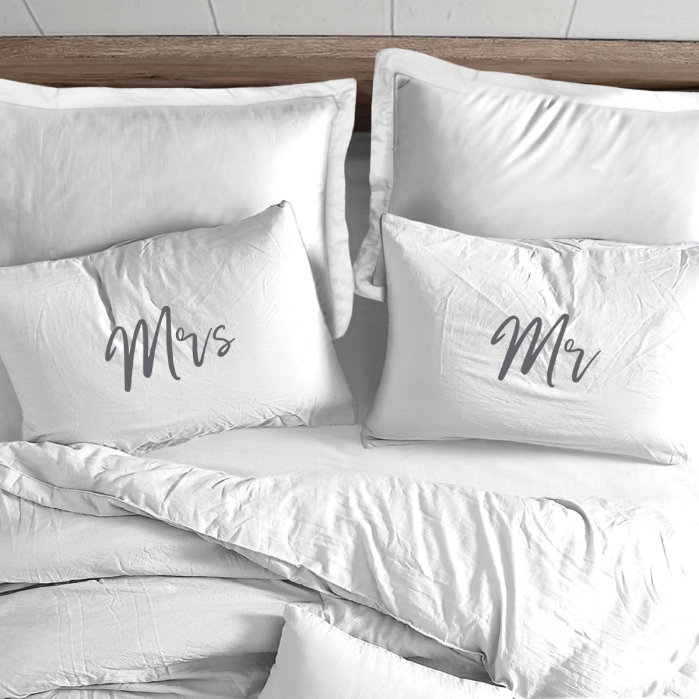 2PK Splosh Wedding Mr & Mrs Cotton Pillowcase Set 74x48cm - White
