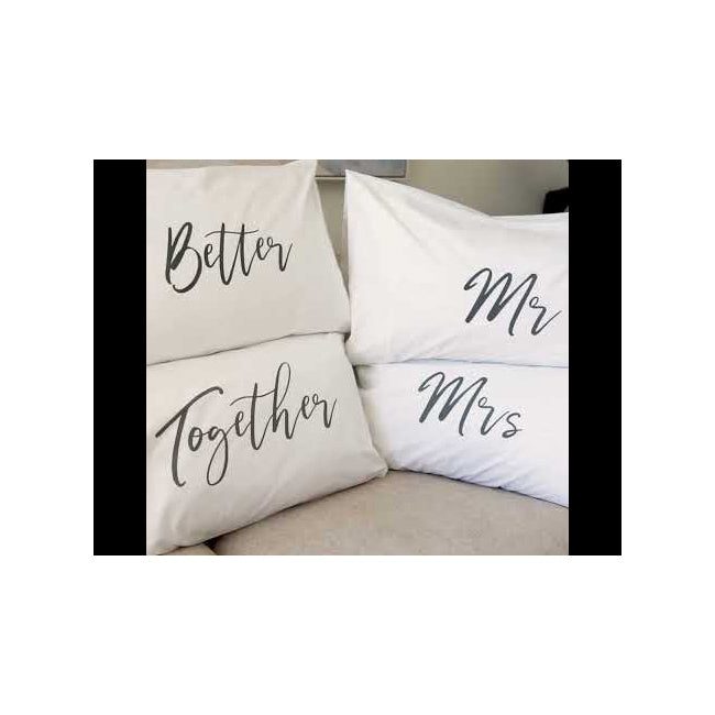 2PK Splosh Wedding Mr & Mrs Cotton Pillowcase Set 74x48cm - White