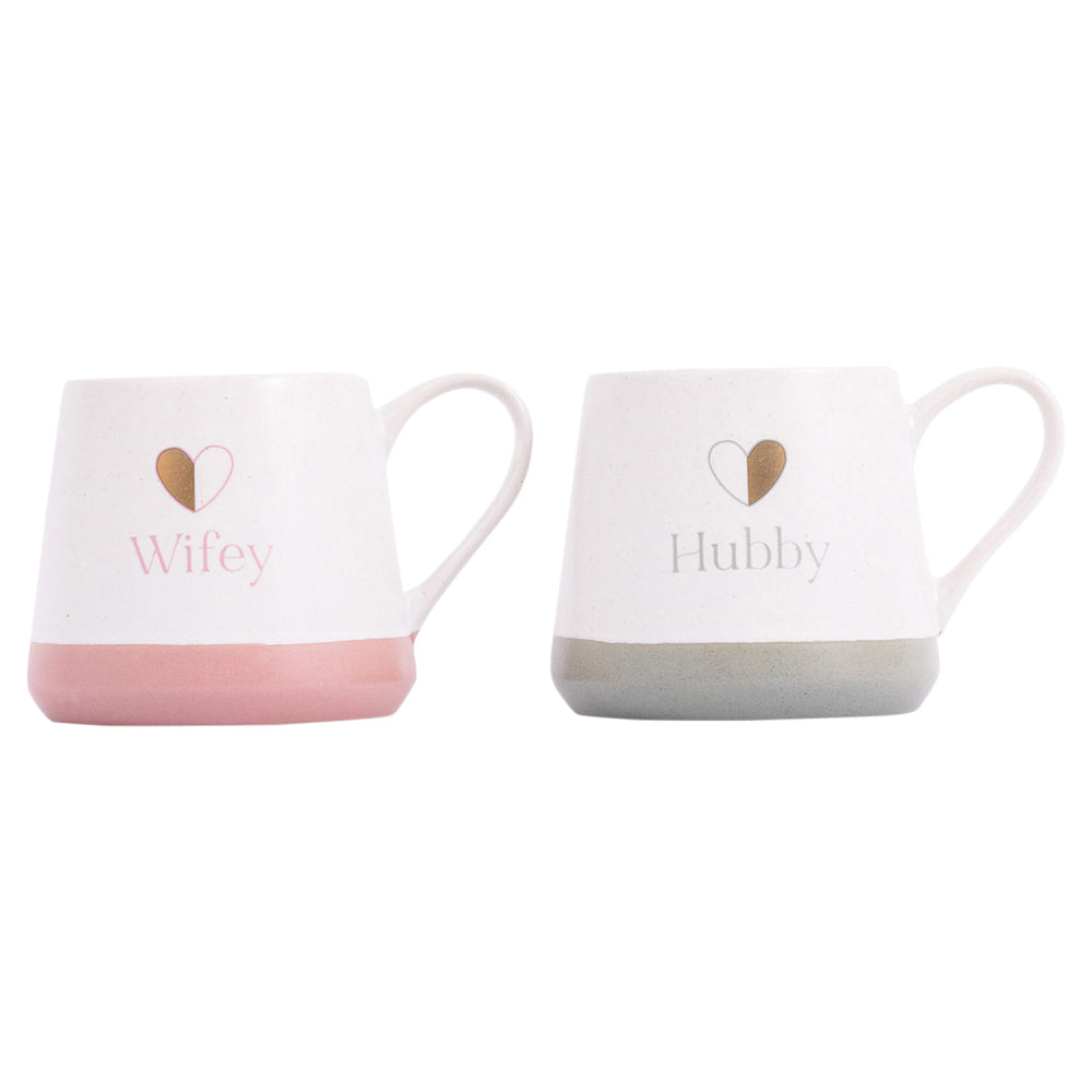 2x 2pc Splosh Wedding Wifey & Hubby Ceramic Mug Set 440ml