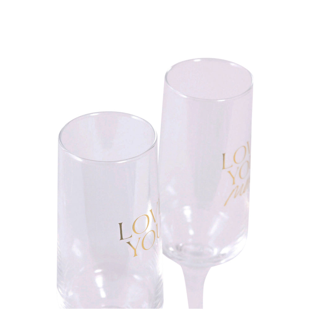 2x 2pc Splosh Wedding Love You Wine Glass Set 22cm - Clear