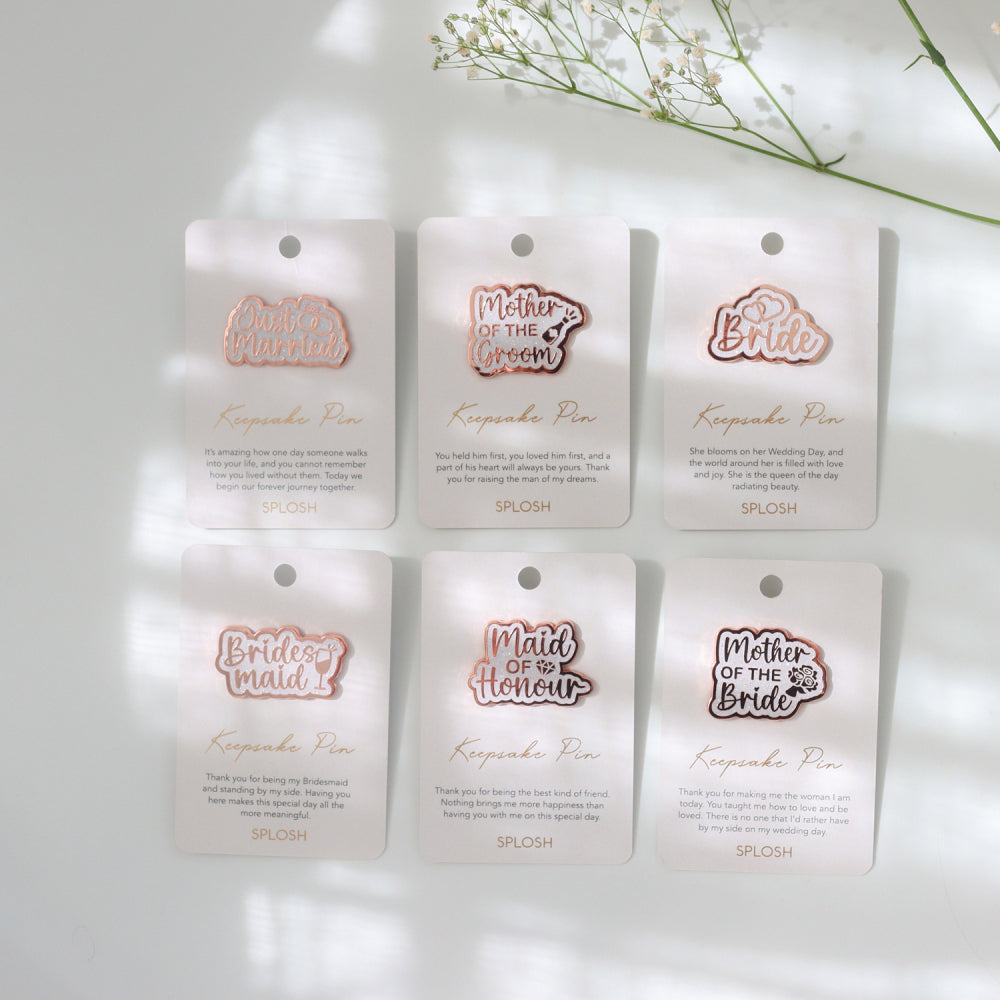5PK Splosh Enamel Wedding Just Married Keepsake Pin 4.5cm - Rose Gold