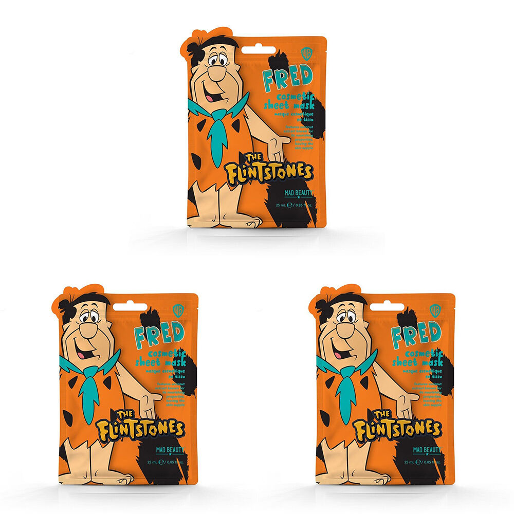 3PK Warner Bros Fred Flintstone Scented Cosmetic Sheet Face Mask 25ml Coconut