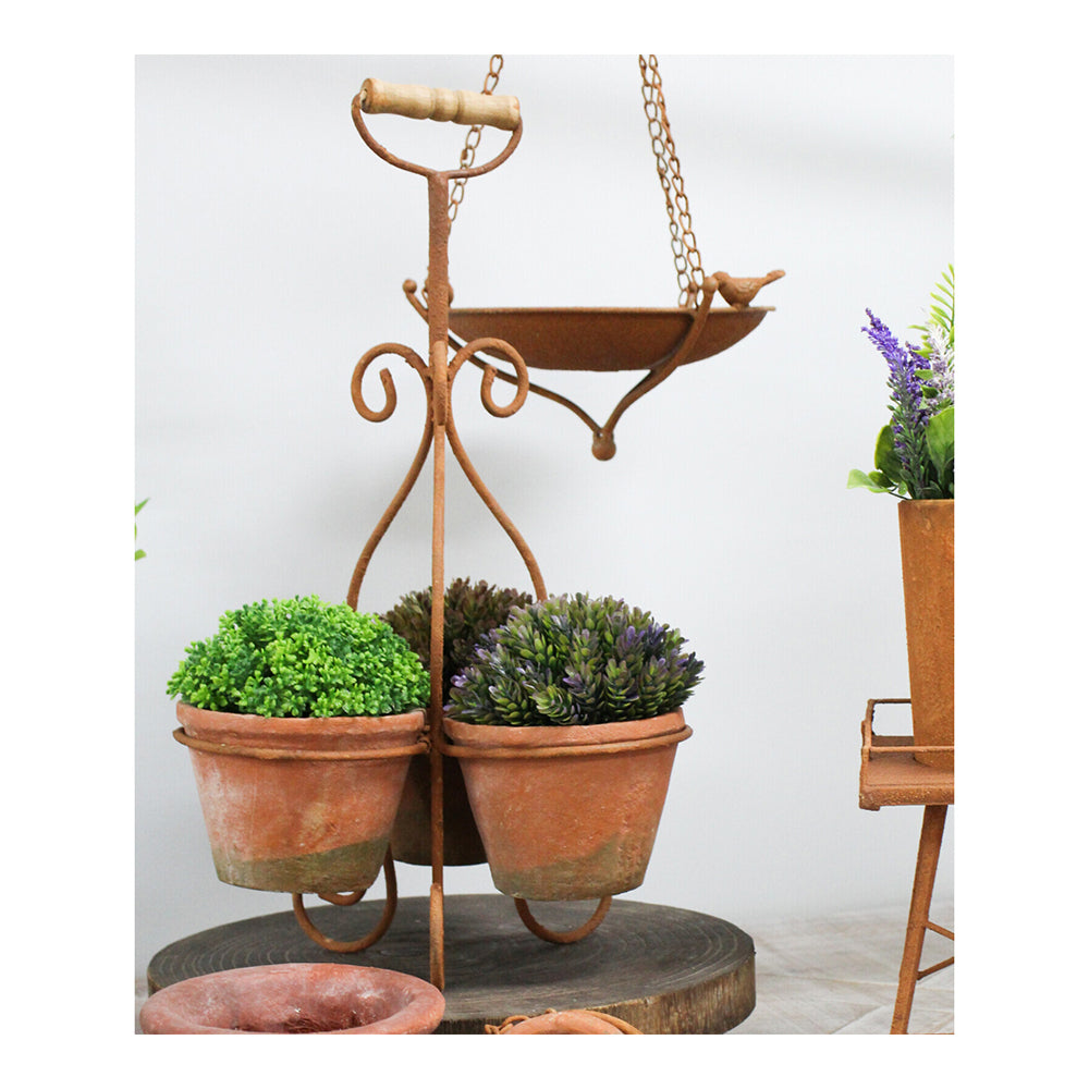 LVD Metal/Terracotta 50cm Triple Planter w/ Handle Garden Display