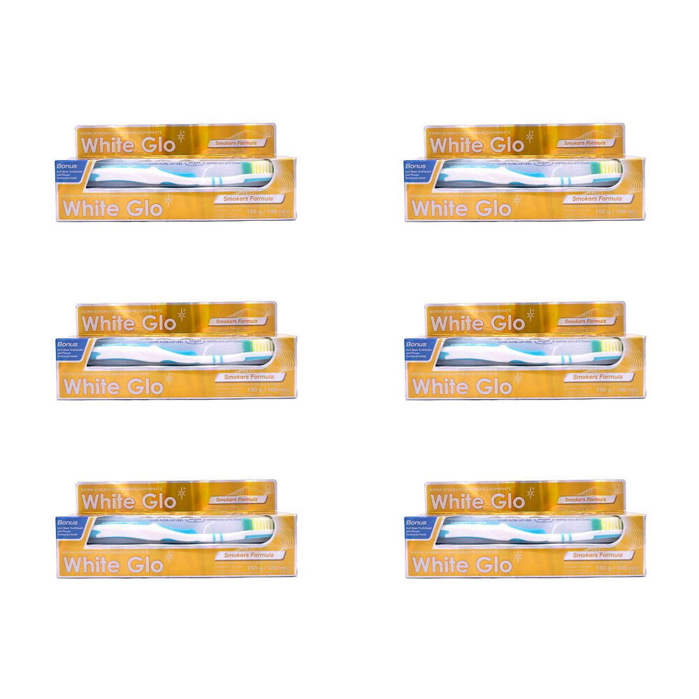 6x 2pc White Glo Smokers Formula Toothbrush & Toothpaste Dental Care Set 100ml
