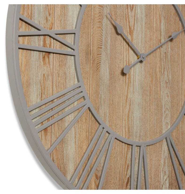 E Style Daxton Metal/MDF 90cm Round Wall Clock - Natural/Grey