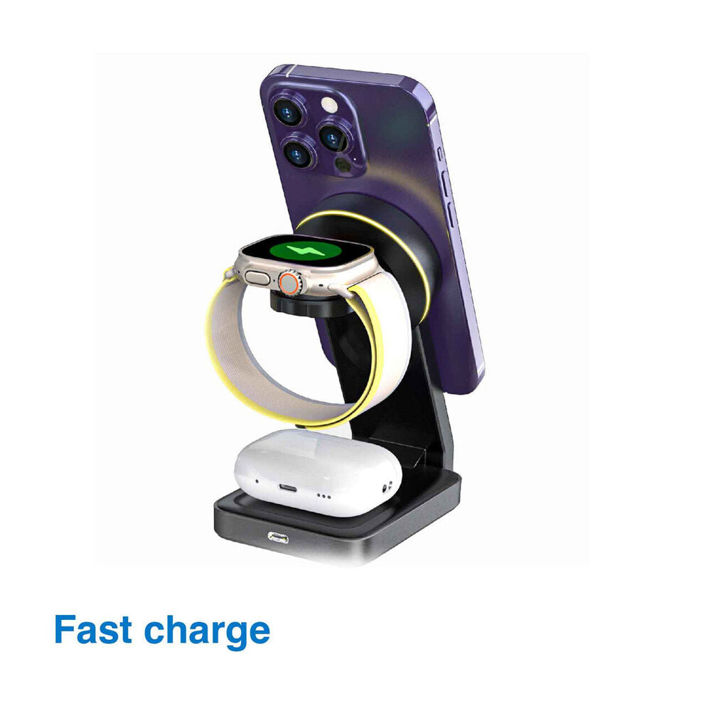 ChargeCore Laser 3-in-1 15W Wireless MagSafe Fast Charging Stand Foldable
