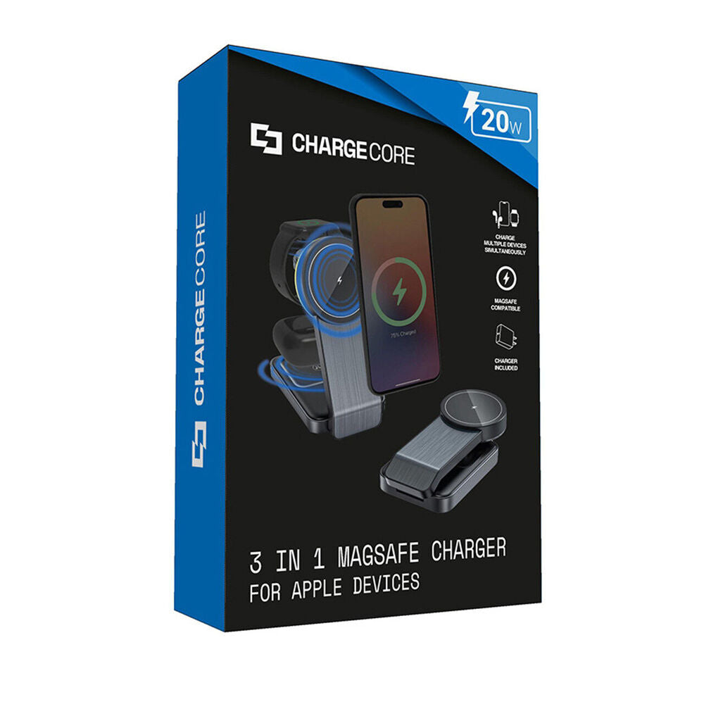 ChargeCore Laser 3-in-1 15W Wireless MagSafe Fast Charging Stand Foldable