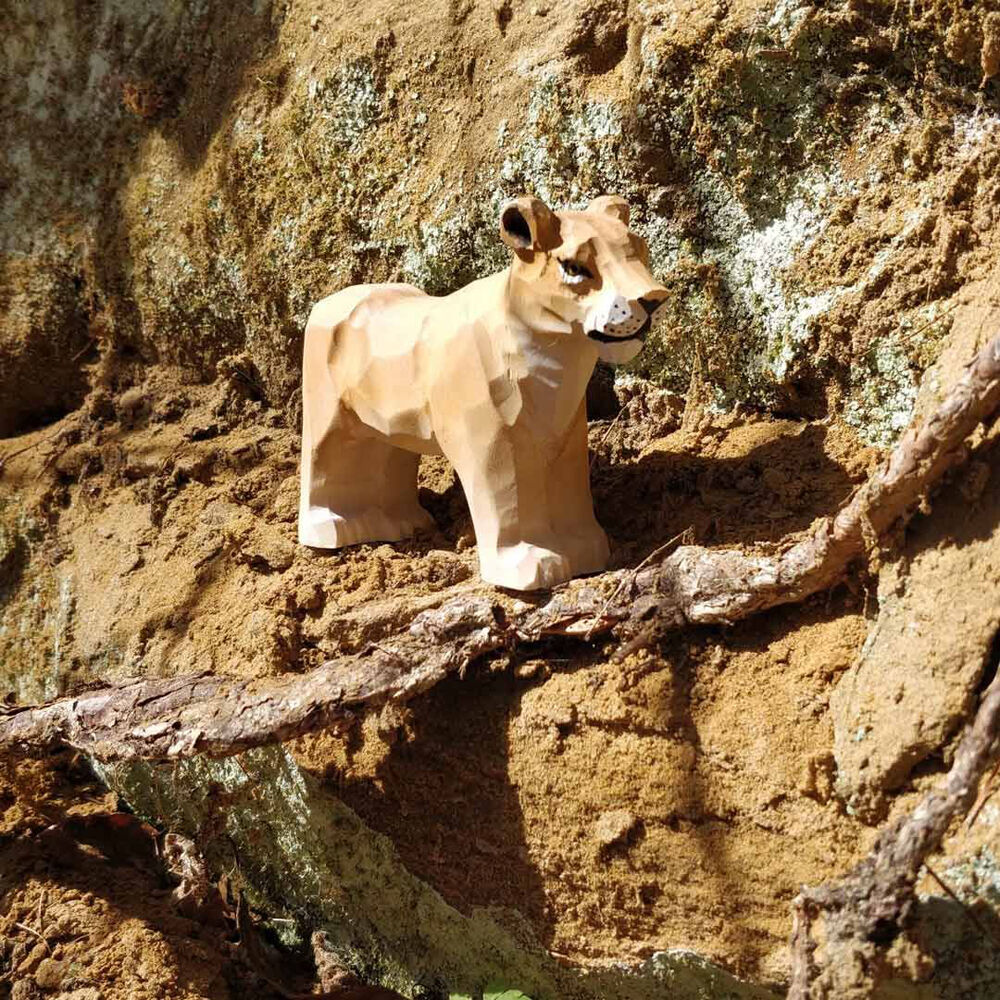 Wudimals Lioness Handmade Wooden Animal Toy Carved Figurine Kids 3y+