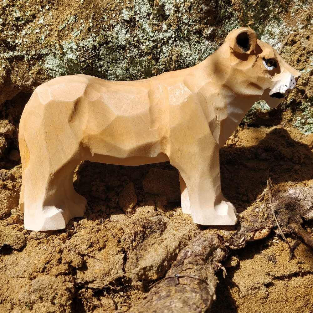 Wudimals Lioness Handmade Wooden Animal Toy Carved Figurine Kids 3y+