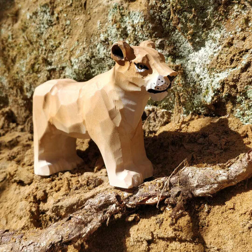 Wudimals Lioness Handmade Wooden Animal Toy Carved Figurine Kids 3y+