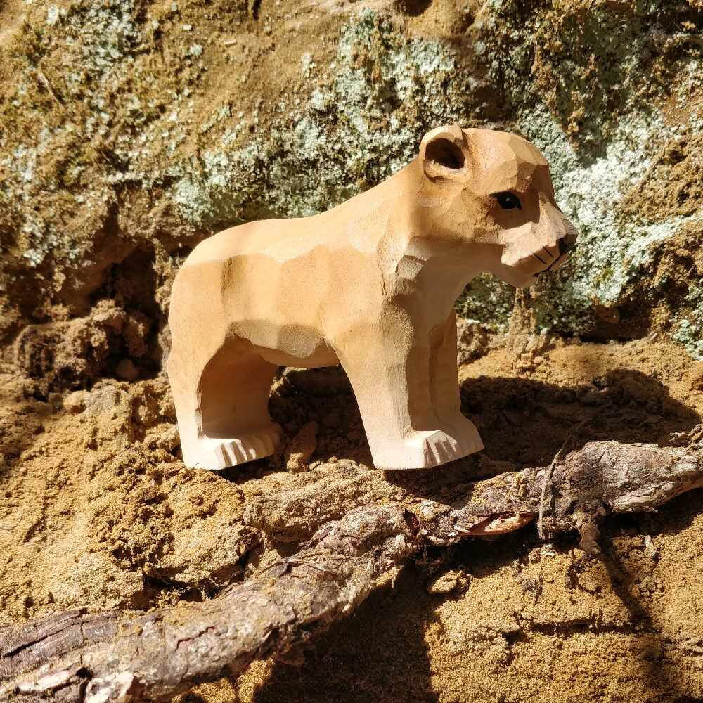 Wudimals Lion Cub Handmade Wooden Animal Toy Carved Figurine Kids 3y+