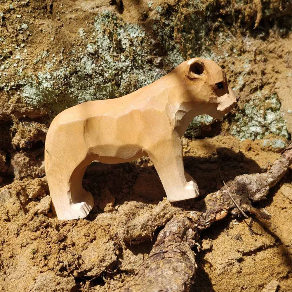 Wudimals Lion Cub Handmade Wooden Animal Toy Carved Figurine Kids 3y+