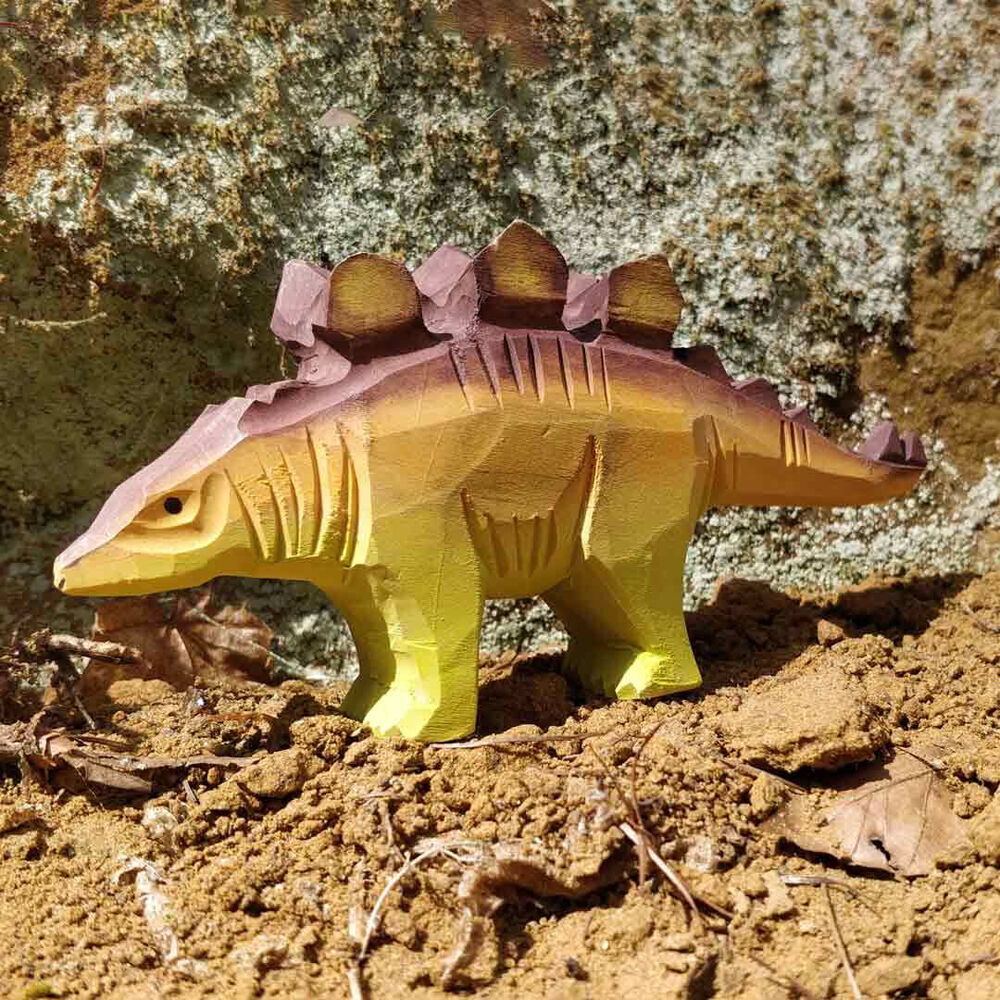 Wudimals Stegosaurus Handmade Wooden Dino Toy Carved Figurine Kids 3y+