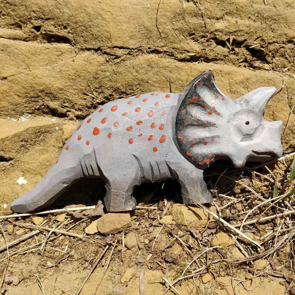 Wudimals Triceratops Handmade Wooden Dinosaur Toy Carved Figurine 3y+