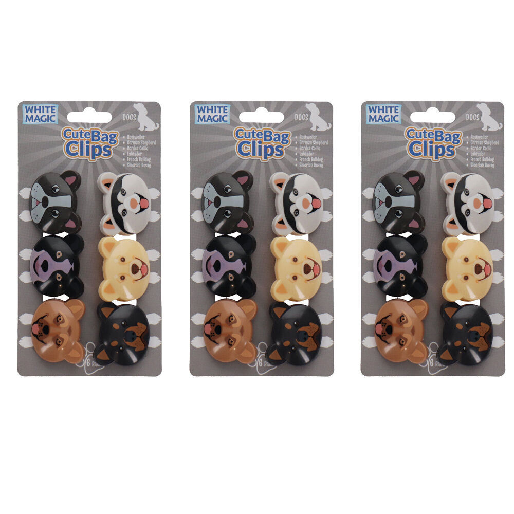 3x 6pc White Magic Cute Tidy Bag Clip Food Saver Sealer Set 4.5cm Dogs