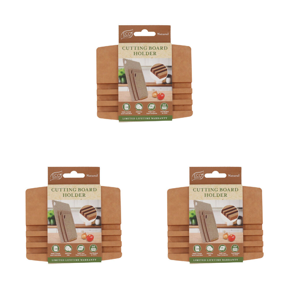 3PK Eco Basics 3-Slot Wooden Cutting Board Holder Dishwasher Safe 12.55cm Natural
