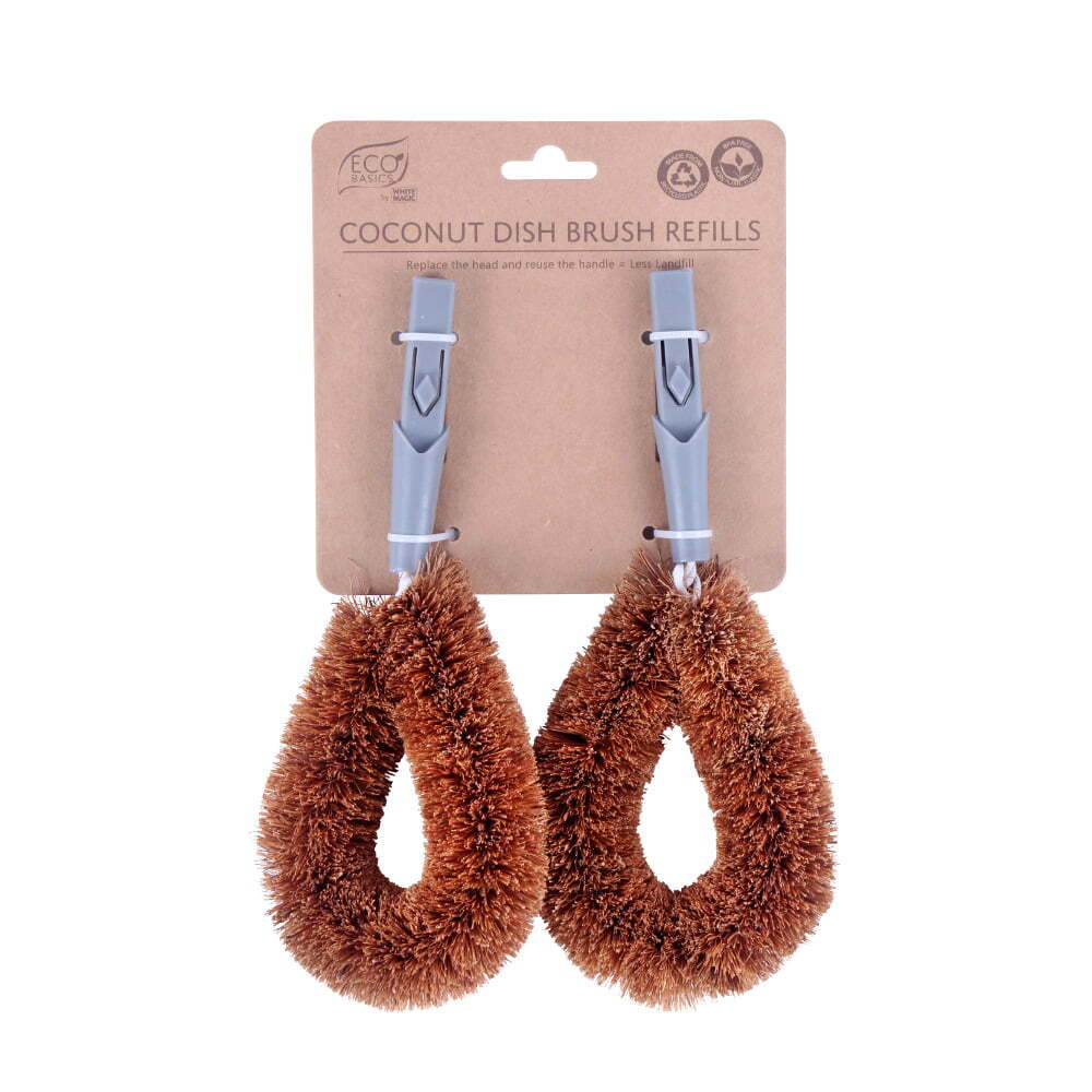 2x Eco Basics 20.5cm Coconut Dish/Pot Brush Refills Kitchen Cleaning Tool