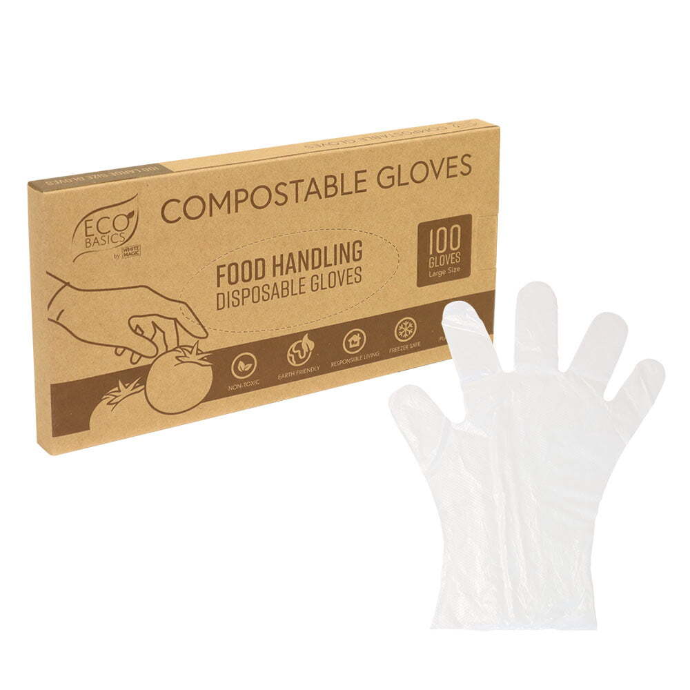 2x 100pc Eco Basics Compostable/Disposable Food Preparation Gloves Large