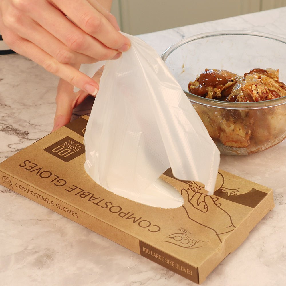 2x 100pc Eco Basics Compostable/Disposable Food Preparation Gloves Large
