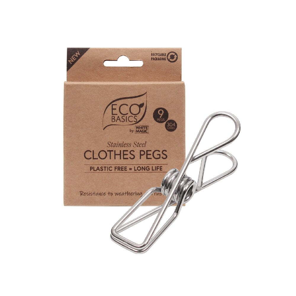 2x 9PK Eco Basics 9cm Stainless Steel Clothes Pegs Hanging/Drying Fabric