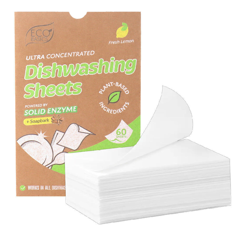 4x 60pc Eco Basics Dishwashing Detergent Sheets w/ Fresh Lemon Scent 11cm