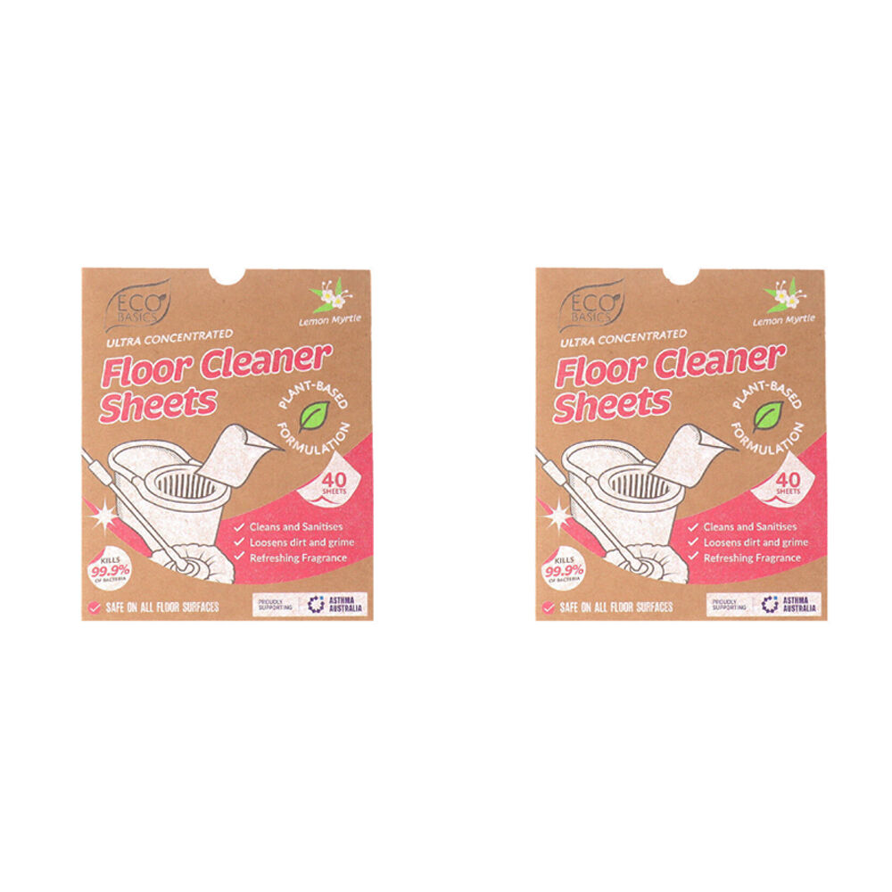 2x 40pc Eco Basics Floor Cleaner Detergent Sheets w/ Lemon Myrtle Scent 17cm