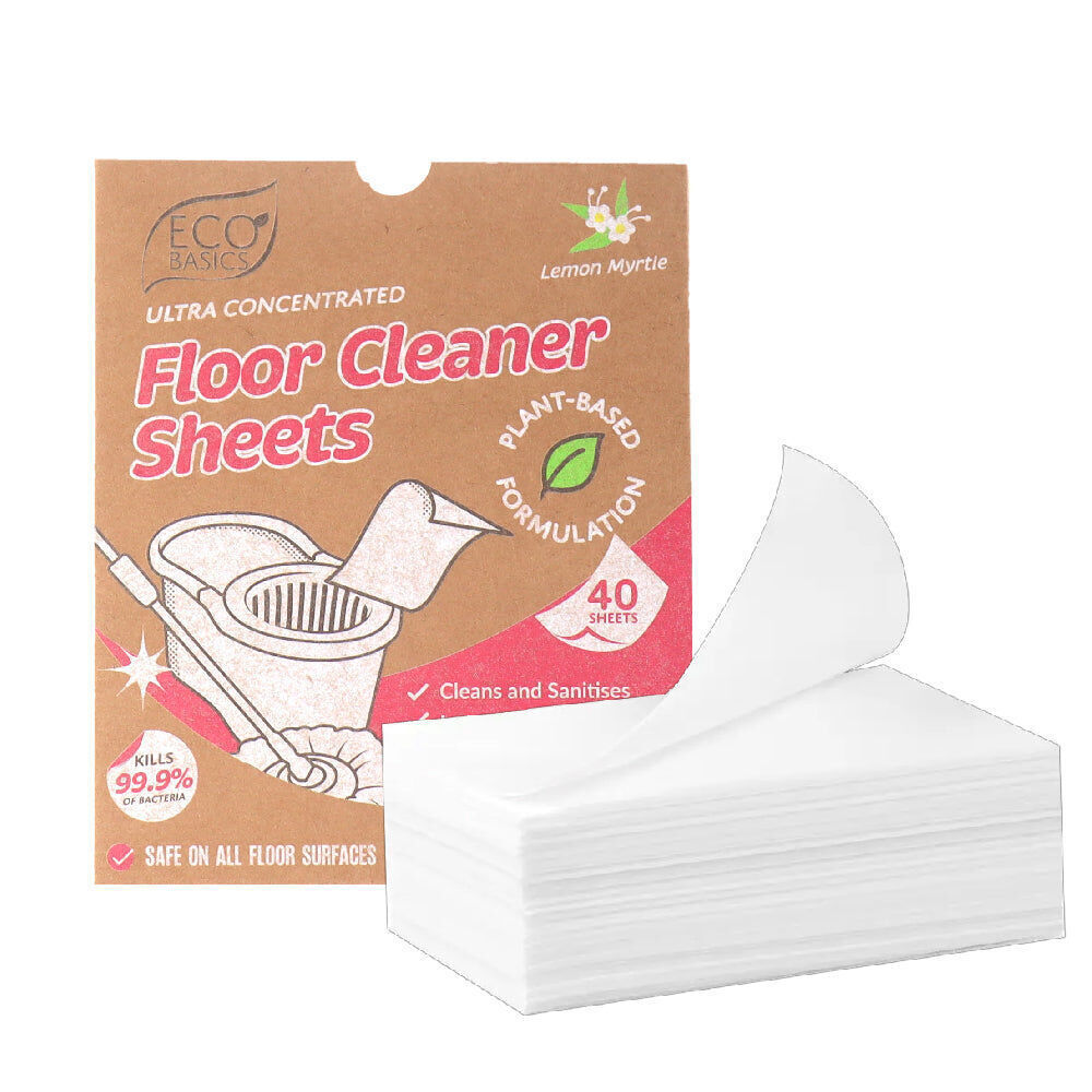 4x 40pc Eco Basics Floor Cleaner Detergent Sheets w/ Lemon Myrtle Scent 17cm