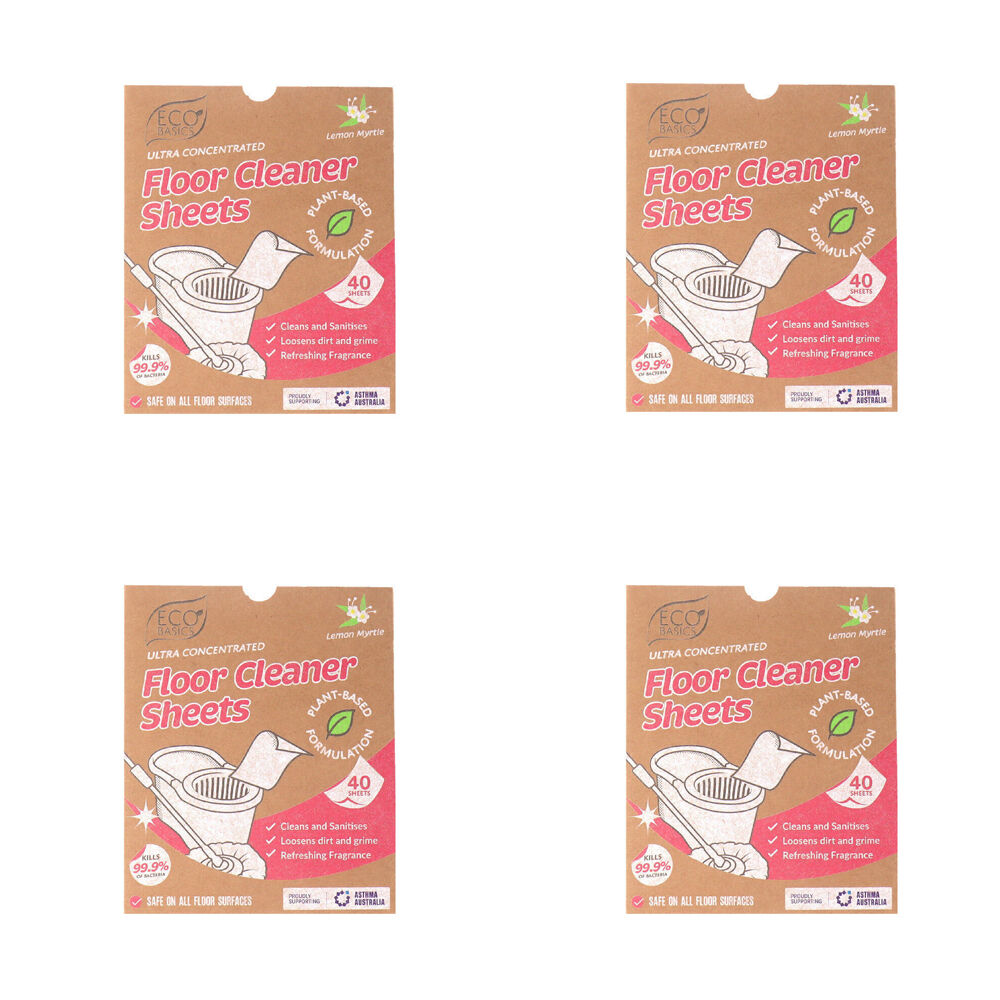 4x 40pc Eco Basics Floor Cleaner Detergent Sheets w/ Lemon Myrtle Scent 17cm