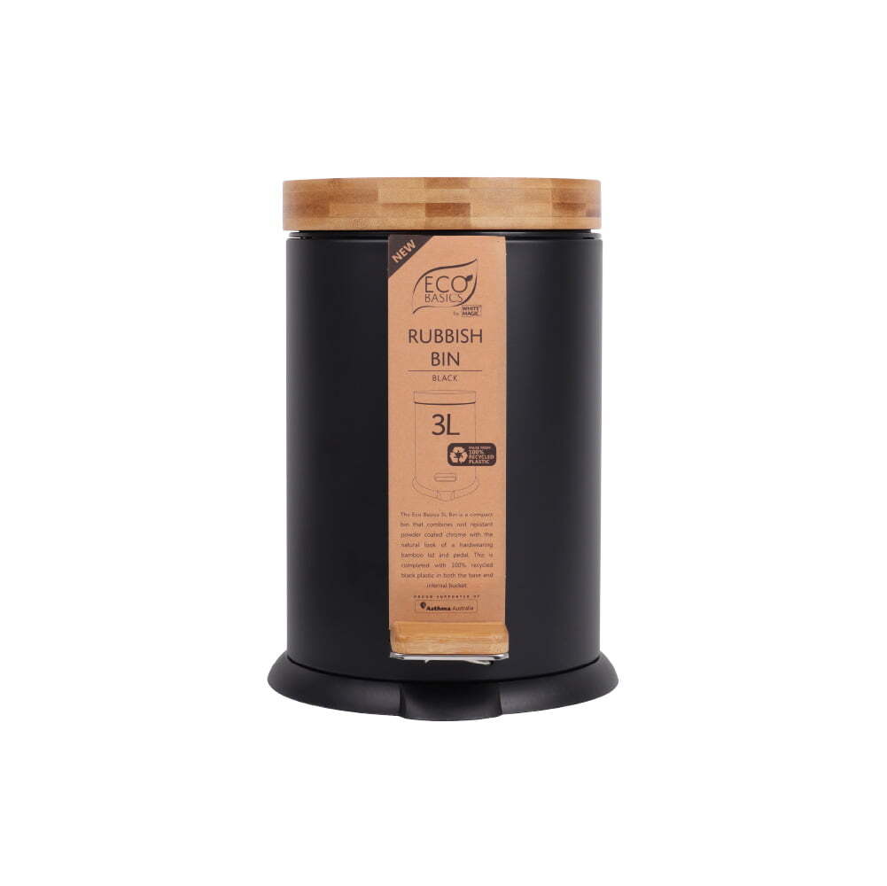 Eco Basics 3L Rubbish Bin/Trash Garbage Can - Black