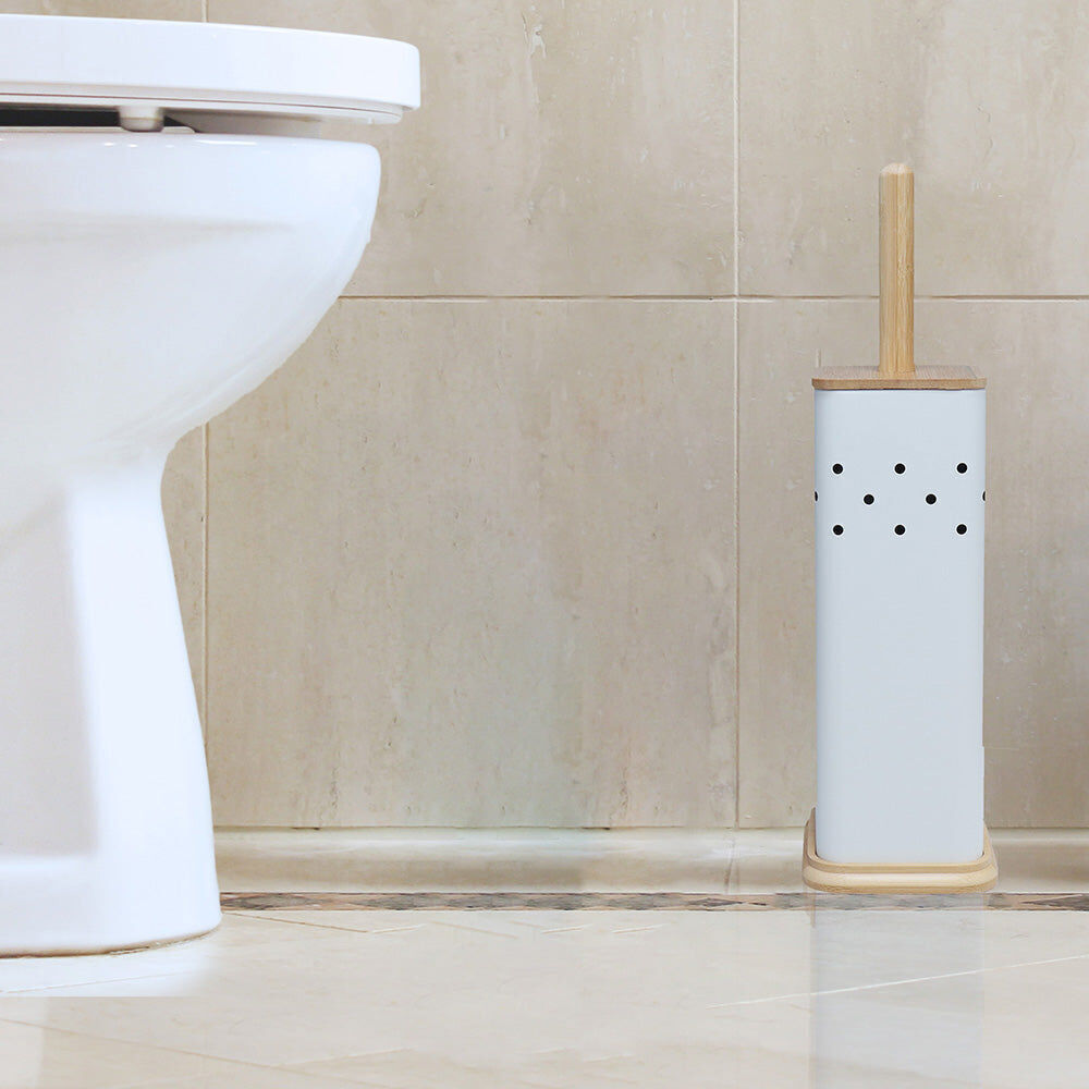 Eco Basics Square Toilet Brush w/ Holder Bathroom Cleaner Set 39.5cm White
