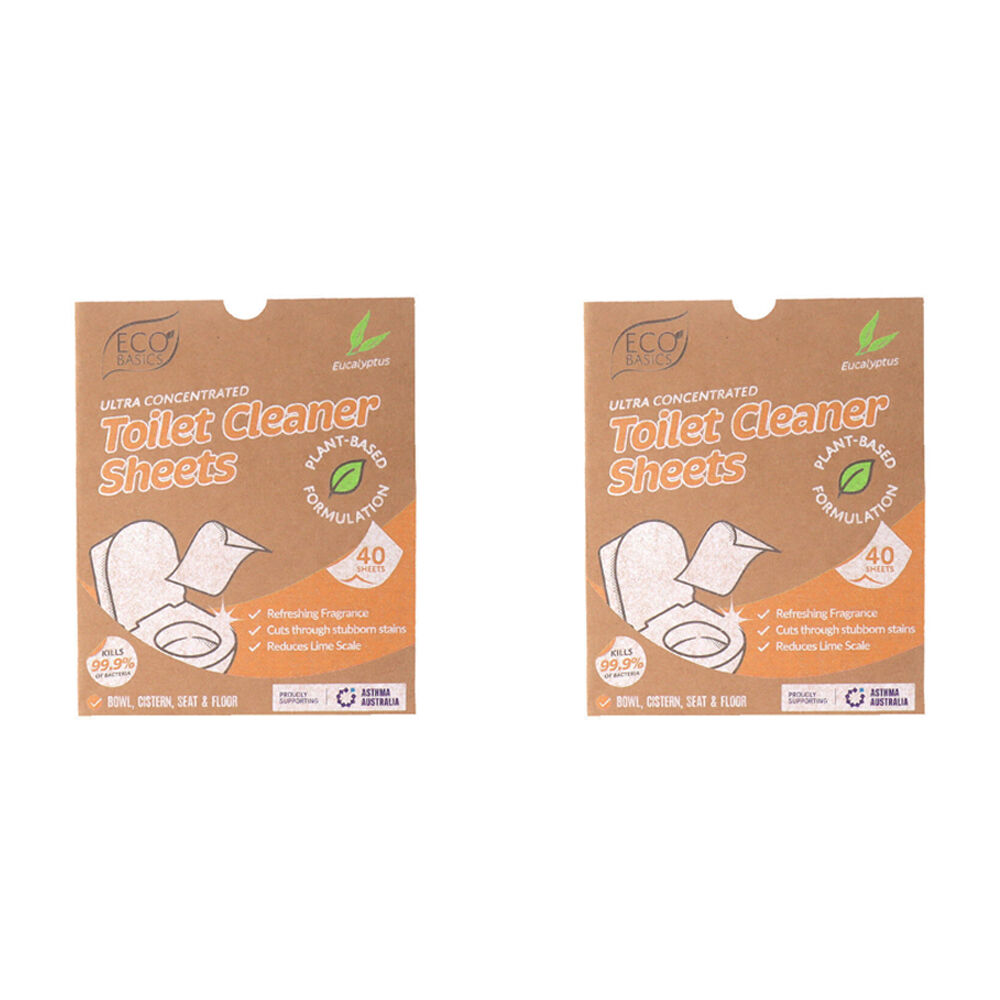 2x 40pc Eco Basics Toilet Cleaner Detergent Sheets w/ Eucalyptus Scent 17cm