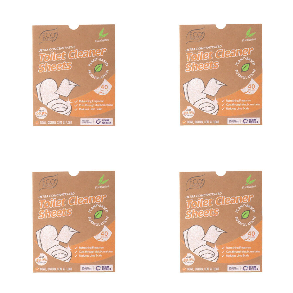 4x 40pc Eco Basics Toilet Cleaner Detergent Sheets w/ Eucalyptus Scent 17cm