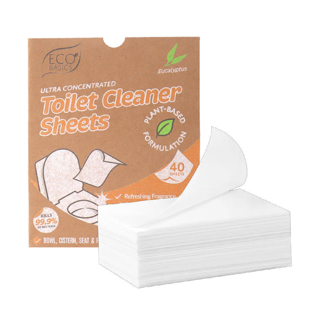 4x 40pc Eco Basics Toilet Cleaner Detergent Sheets w/ Eucalyptus Scent 17cm