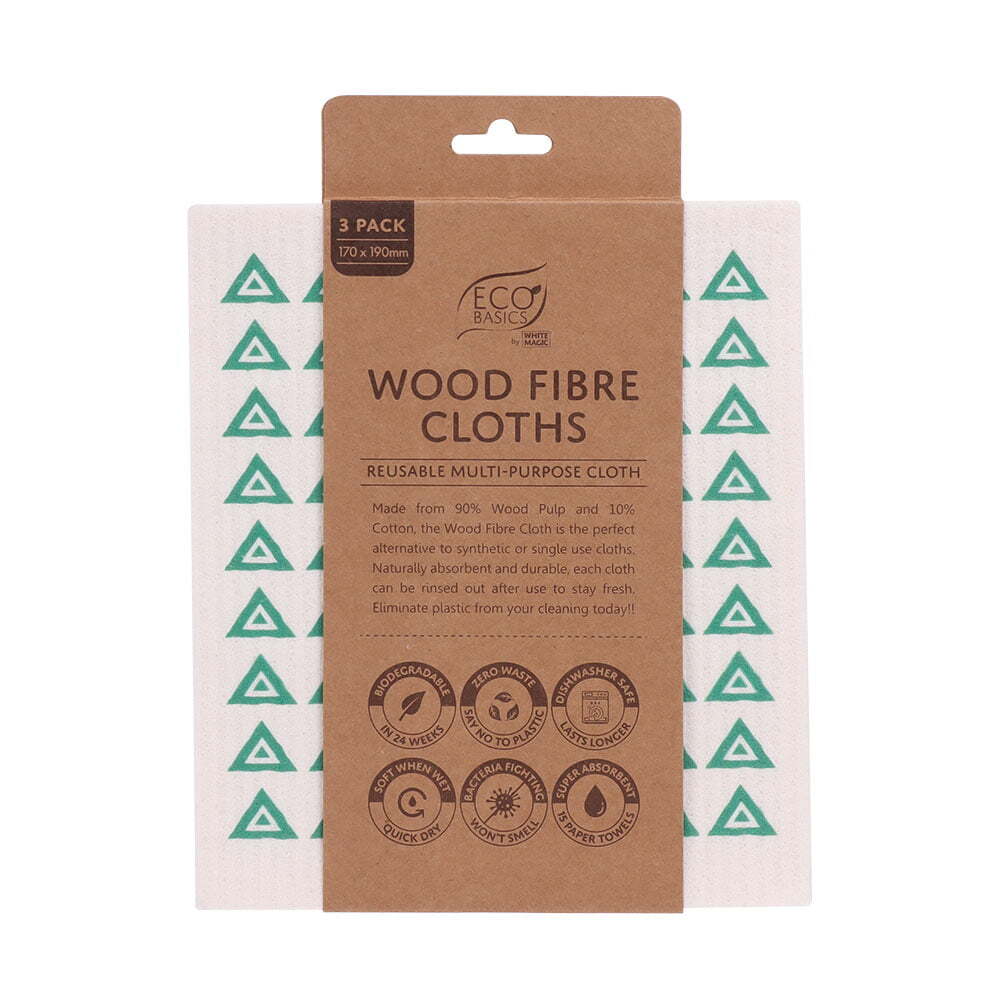 3PK Eco Basics Wood Fibre Cloths Reusable Multi-Purpose Fabric