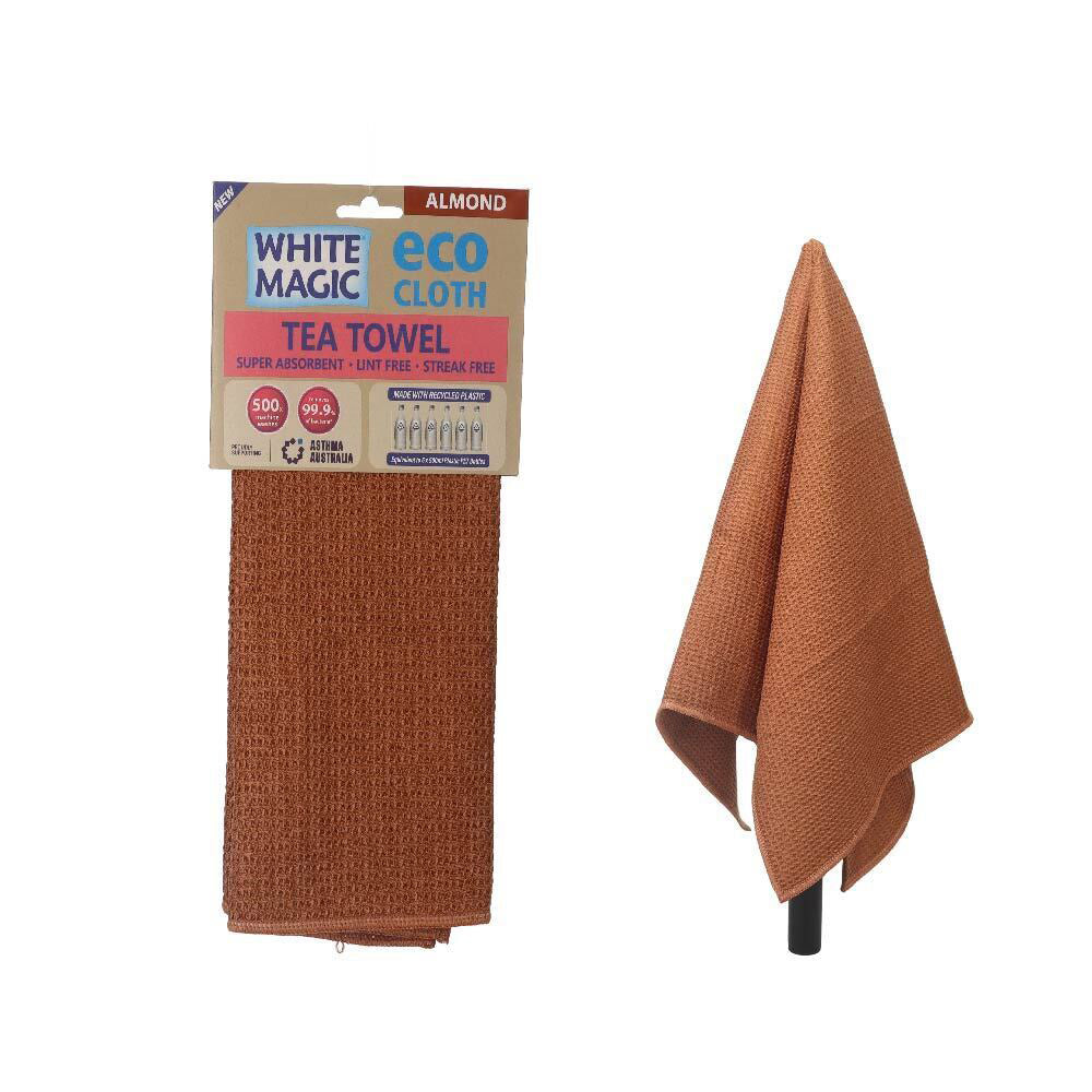 2PK White Magic Microfibre Eco Cloth Tea Towel Single Almond 70x50cm