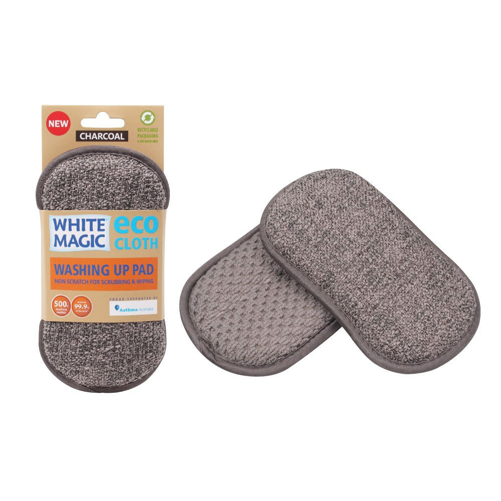 2PK White Magic Eco Cloth Washing Up Pad Charcoal
