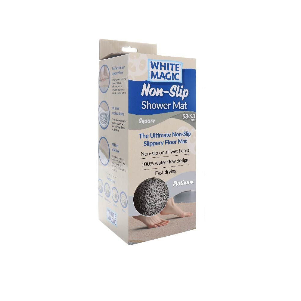 White Magic Non-Slip Shower Mat Square 53x53cm - Platinum