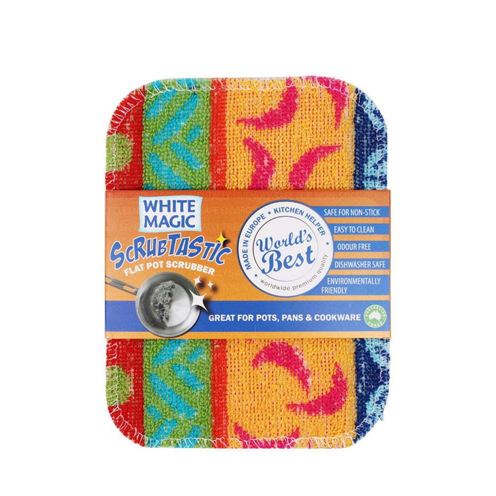 3x White Magic Scrubtastic 15.9cm Flat Pot Scrubber Pan Cleaner